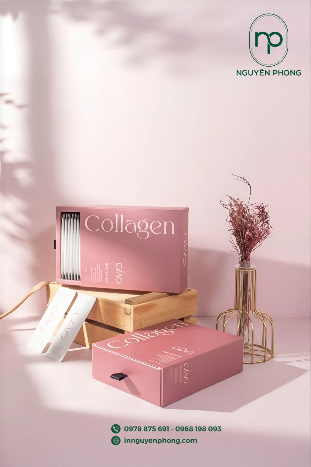 Mẫu hộp mềm dạng rút đựng collagen dạng gói